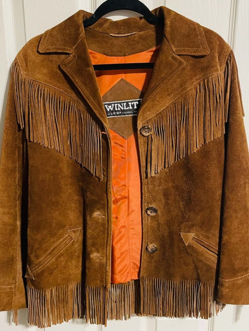 Authentic 1970s WINLIT Brown Suede Leather Western Fringe Jacket Sz 11